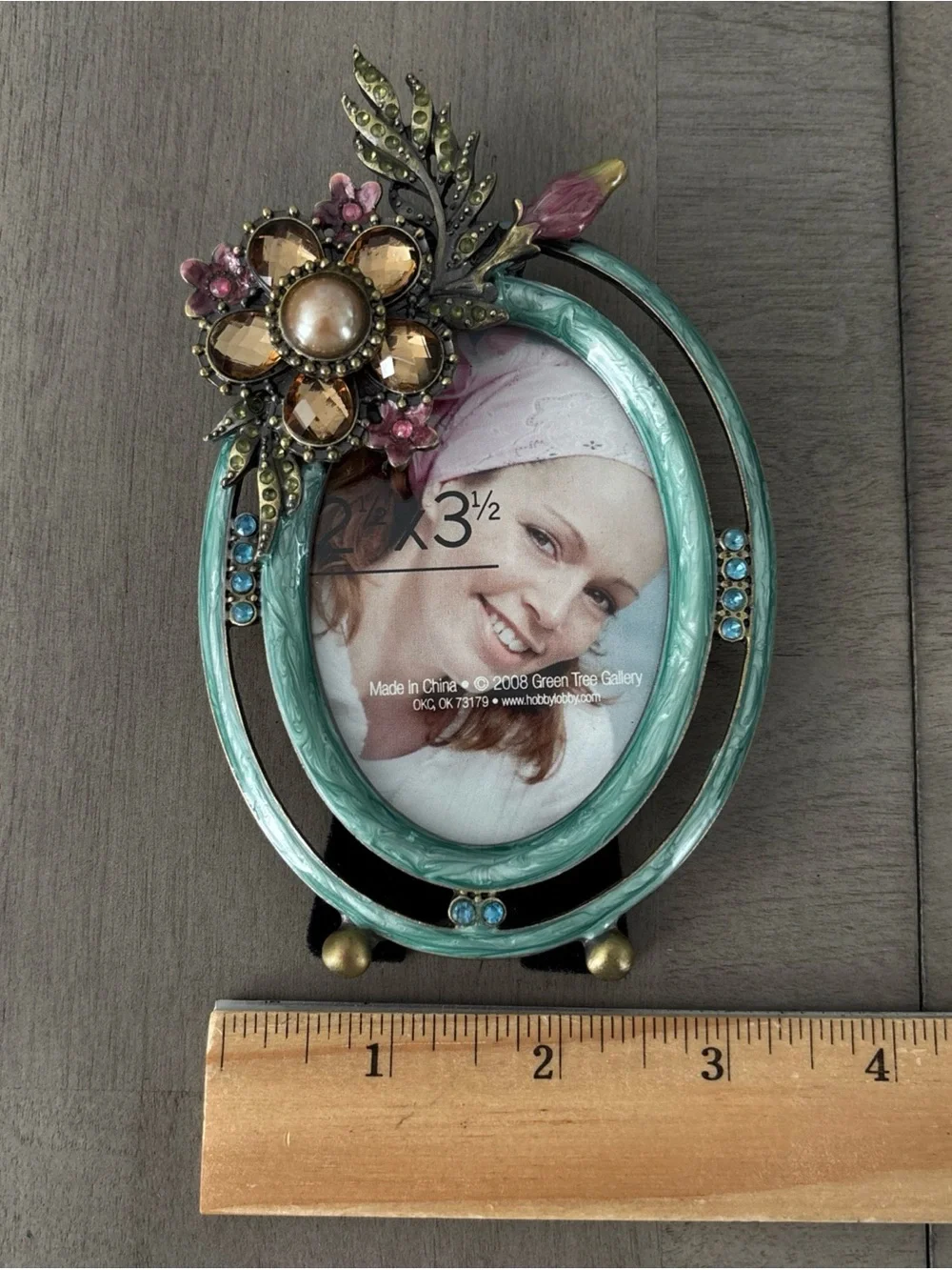 PAIR Of Beautiful Enameled Floral Rhinestone, Jeweled Metal Photo Frames